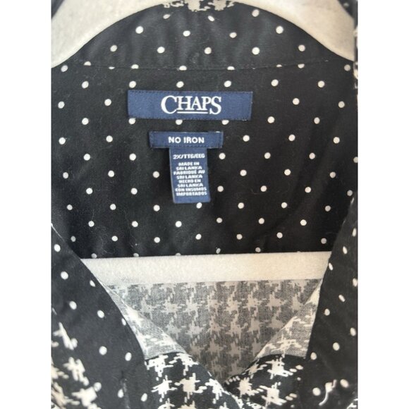 CHAPS No-Iron Button Down Black‎ White Houndstooth Contrast Cuffs Top Size 2X - Picture 3 of 10